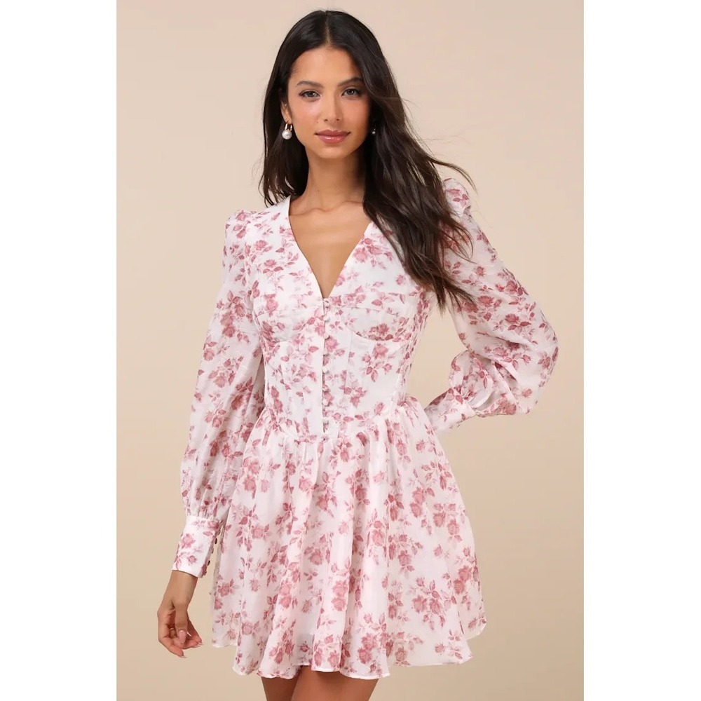 Glamorous Dress Womens Medium Pink Floral Bustier Coquette Peasant Cottage Mini